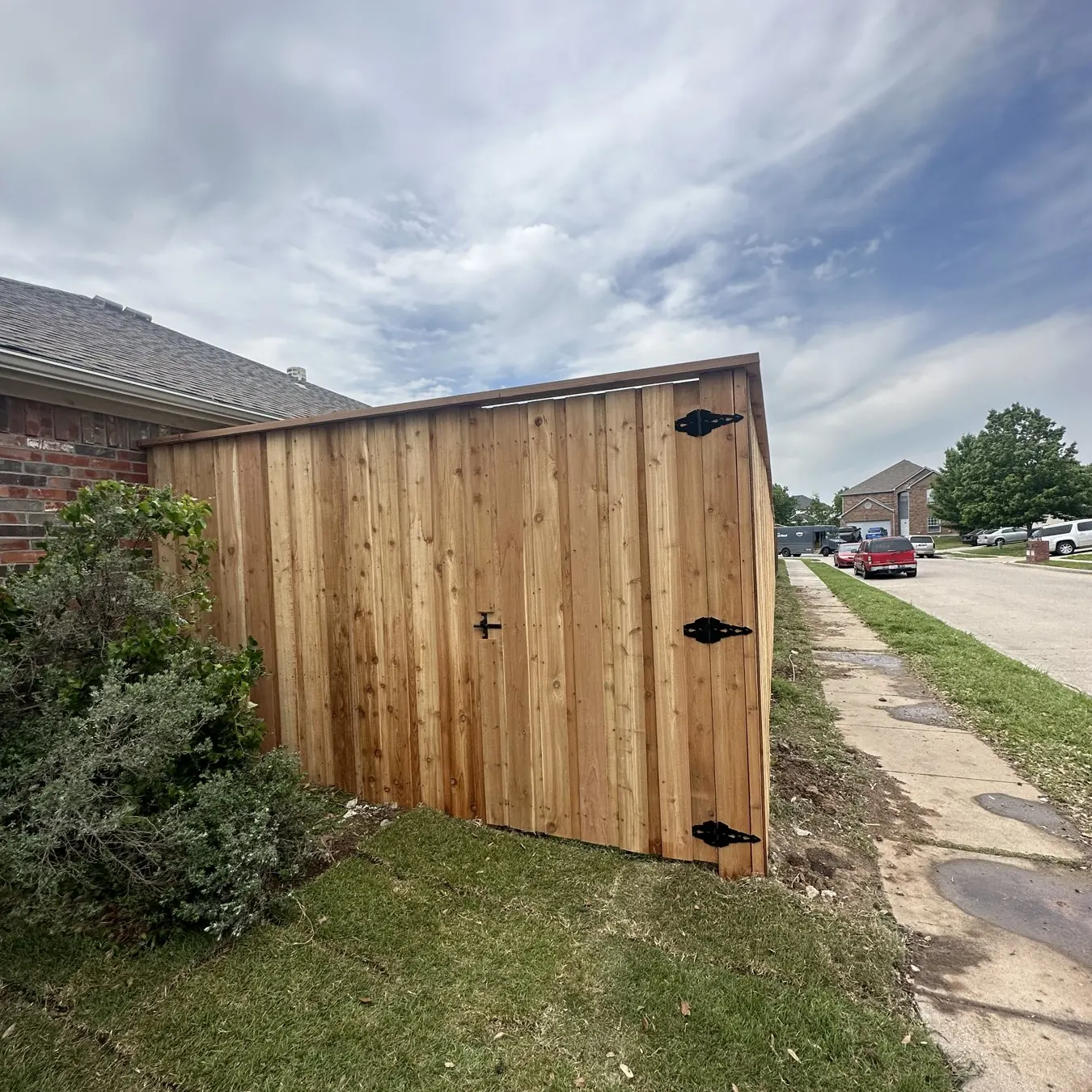 Cedar side yard gate with black hardware